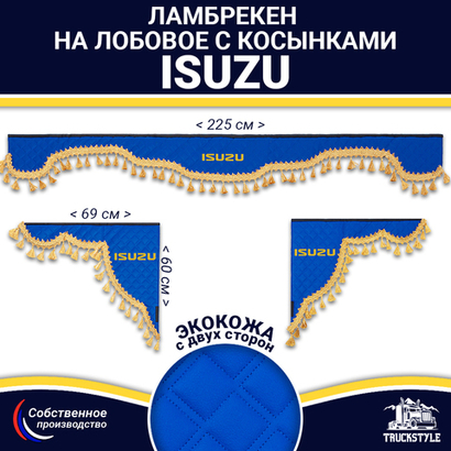 Ламбрекен с косынками двусторонние Isuzu (экокожа, синий, золотые кисточки)