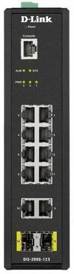 Сетевое оборудование D-Link DIS-200G-12S/A1A PROJ Промышленный управляемый коммутатор 2 уровня с 10 портами 10/100/1000Base-T и 2 портами 1000Base-X SFP