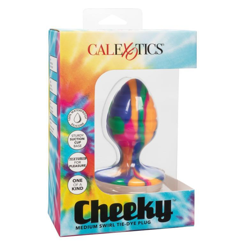 Яркая анальная пробка Cheeky Medium Swirl Tie-Dye Plug - 7,5 см. (Цвет: разноцветный)