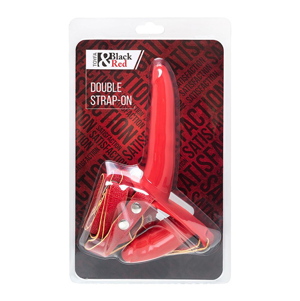 Красный страпон 15см на ремнях с вагинальной пробкой ToyFa Black&Red 901410-9