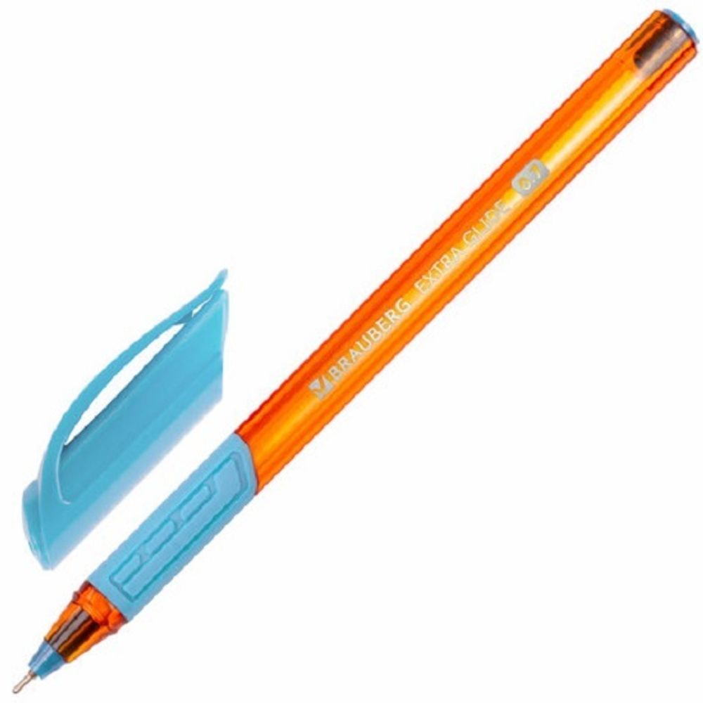 Ручка шариковая Brauberg Extra Glide GT Sky Blue синяя, 0.7мм, игольчатый стержень, резиновый грип