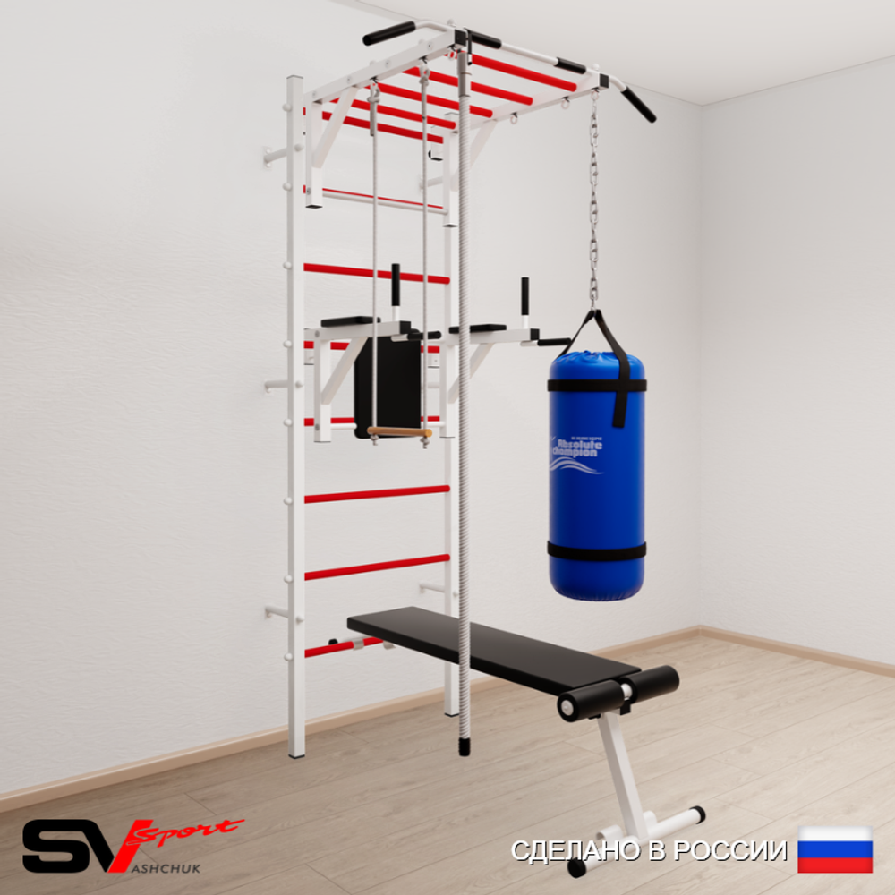 Шведская стенка Sv Sport усиленная 6563 (Турник рукоход/Брусья/Скамья/Канат/Трапеция/Цепь/Мешок 30кг)