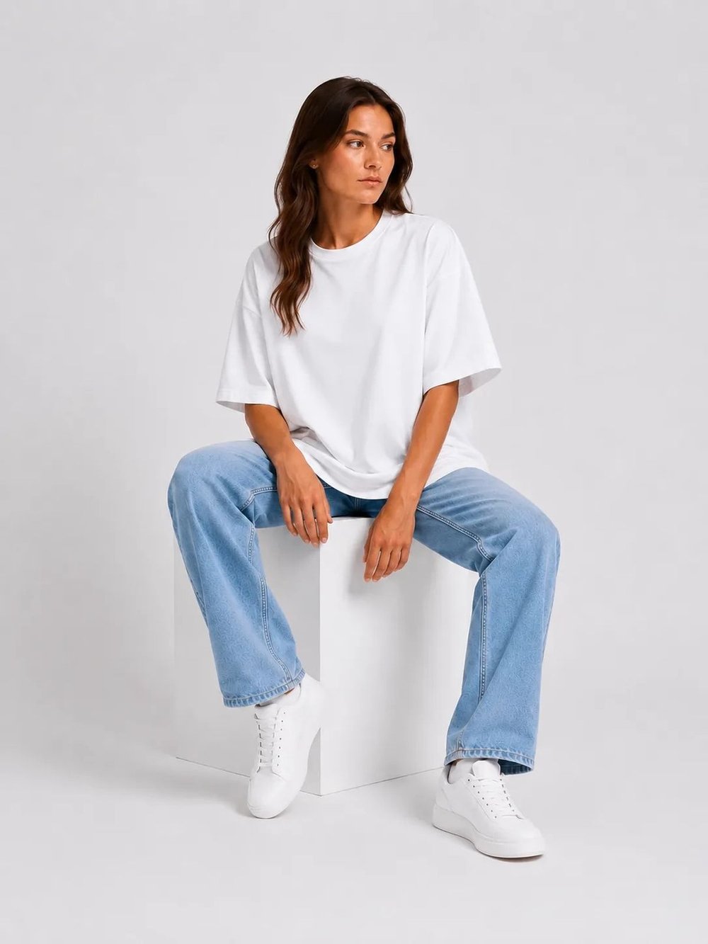 Футболка женская белая oversize  (54)