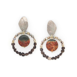 Серьги Nature Bijoux, L'ile Rousse, с перламутром, жемчугом, яшмой "Пикассо" и дымчатым кварцем, NB2