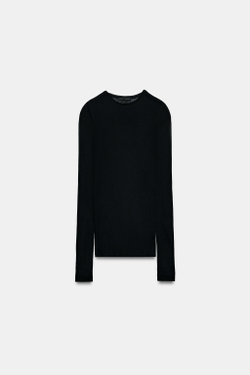 ZARA ФУТБОЛКА SUPIMA® С ДЛИННЫМИ РУКАВАМИ, ЧЕРНЫЙ