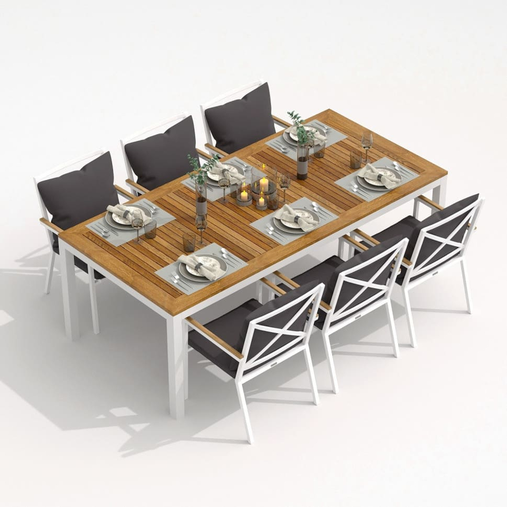 Обеденная группа Ideal Patio  ТЕЛЛА ФЕСТА плюс каркас белый, стол тик 220, ткань антрацит