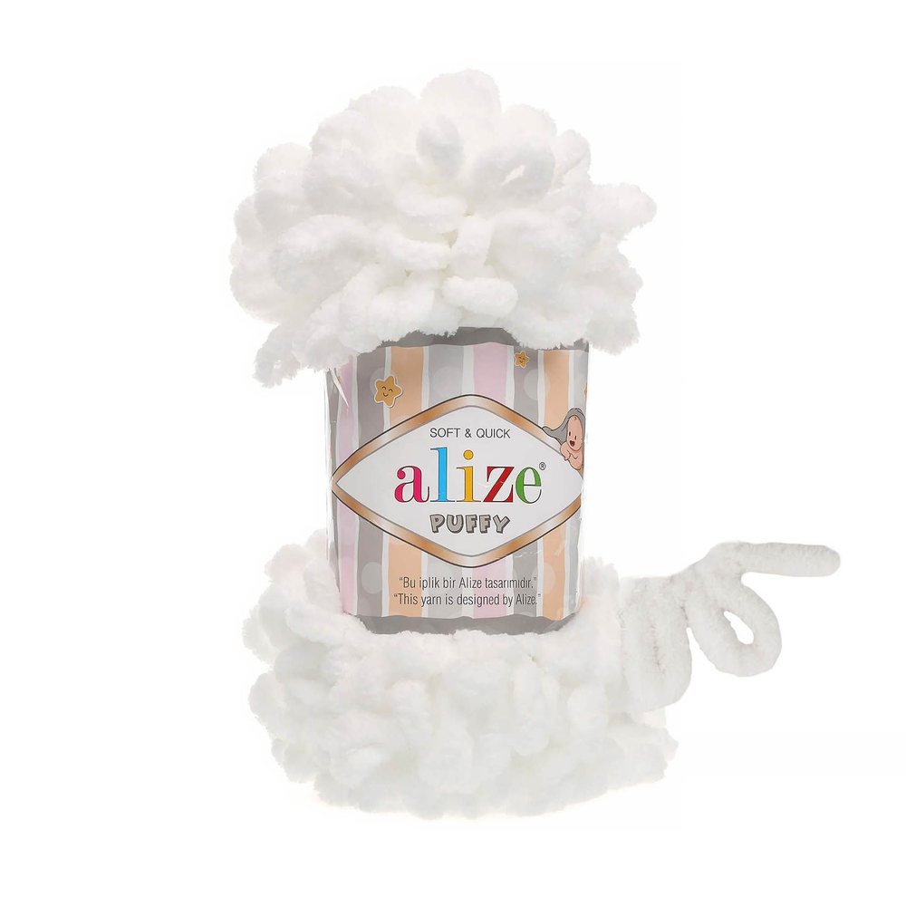 Пуффи (Puffy) пряжа Alize 100%микрополиэстер 5х100г/9,2 м 55 БЕЛЫЙ