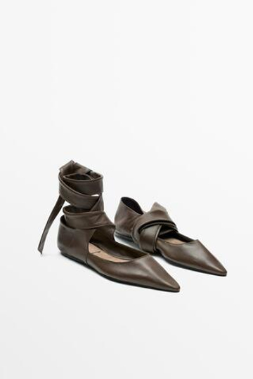 Massimo Dutti Кожаные балетки на шнуровке - Limited Edition, хаки