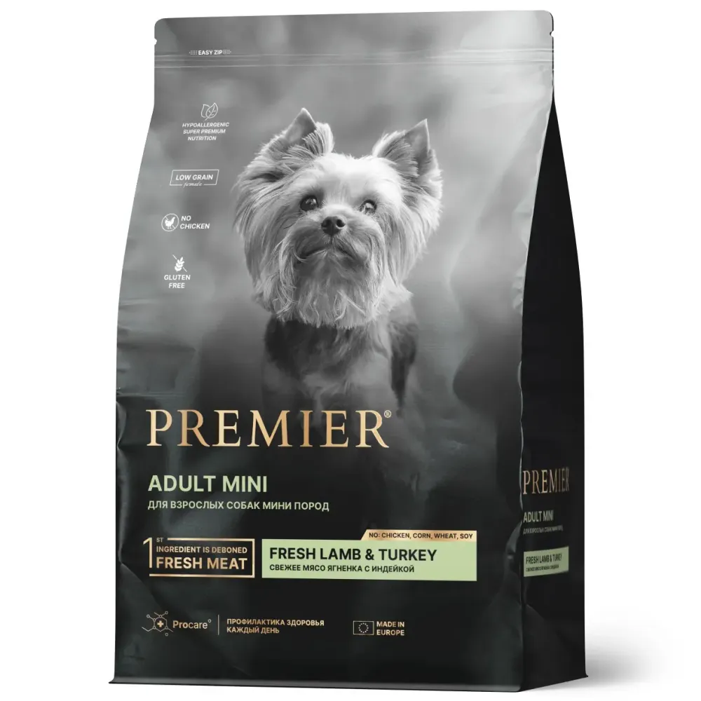Сухой корм Premier Dog Lamb&Turkey Adult Mini для собак мелких пород из свежего мяса ягненка с индейкой