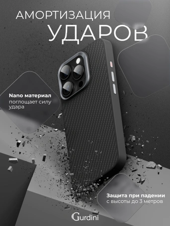 Чехол защитный для iPhone 15 Pro Max 6.7" Gurdini Kevlar Case Черный