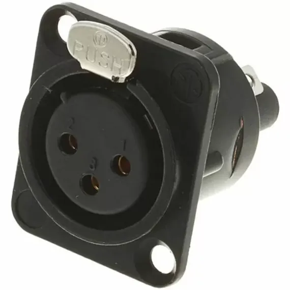Neutrik NC3FD-S-1-B панельный разъем XLR female черненый корпус, золоченые винтовые контакты