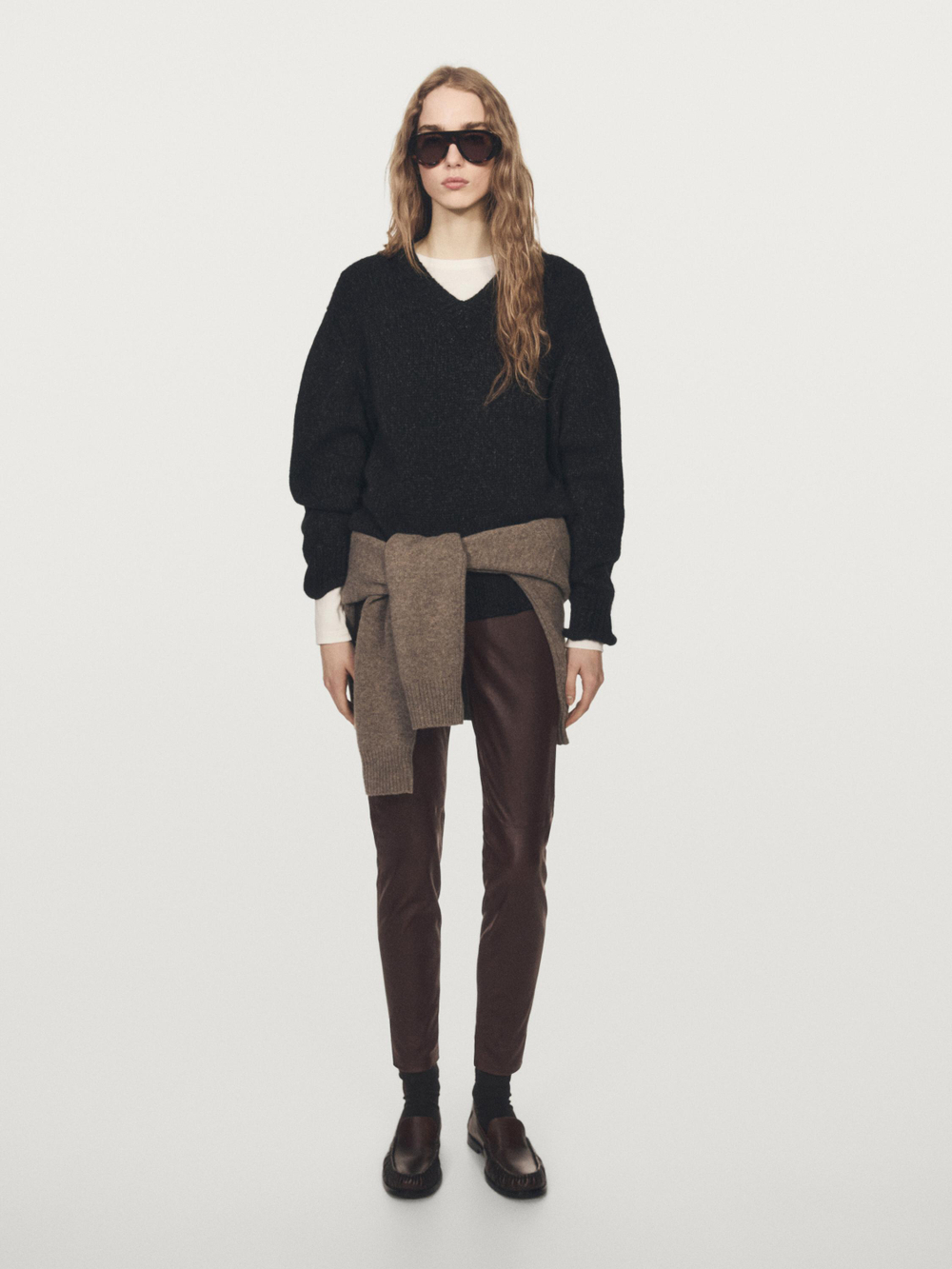 Massimo Dutti Легинсы из кожи наппа, коричневый