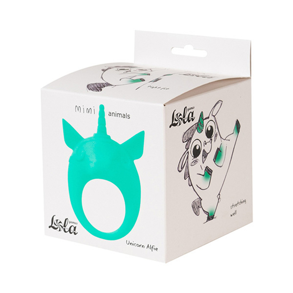 Зеленое эрекционное кольцо 3,5см с вибрацией Lola Games Mimi Animals Unicorn Alfie Green 7000-06lola