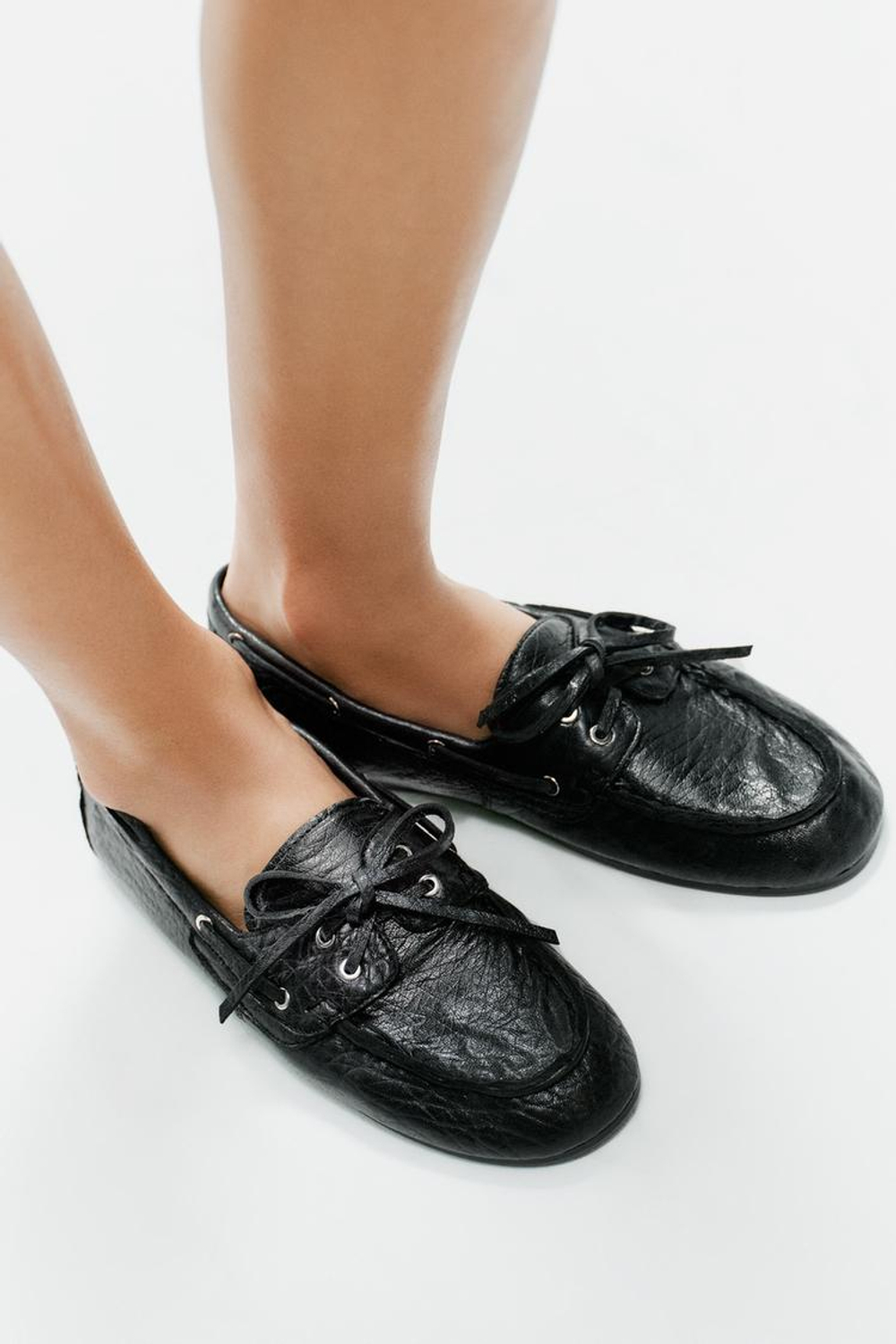 ZARA КОЖАНЫЕ ТОПСАЙДЕРЫ, ЧЕРНЫЙ