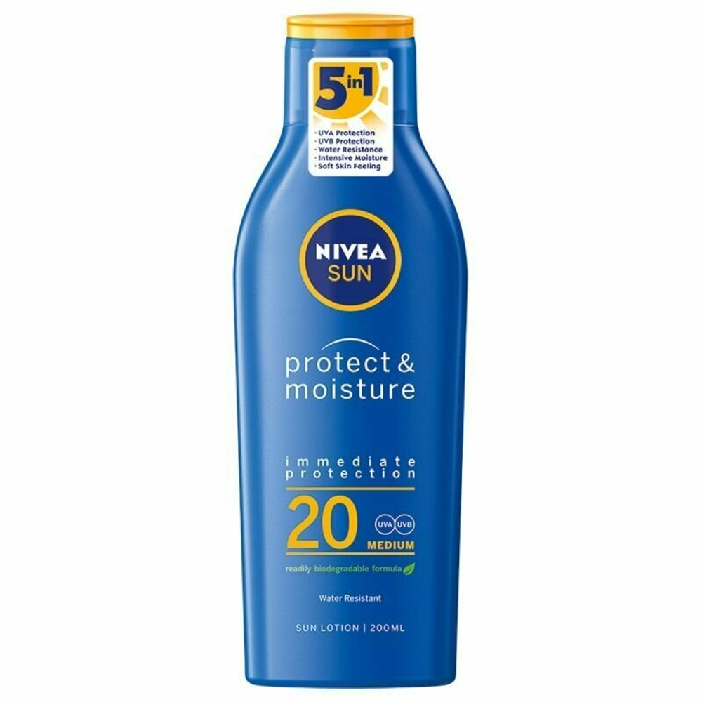 Солнцезащитный лосьон NIVEA Sun  SPF 20, водостойкий, увлажняющий, 200 мл (Германия)