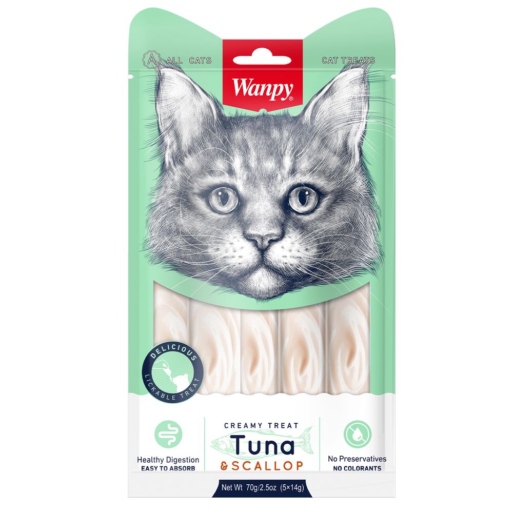 Wanpy Cat Лакомство для кошек нежное пюре тунец гребешок 70г