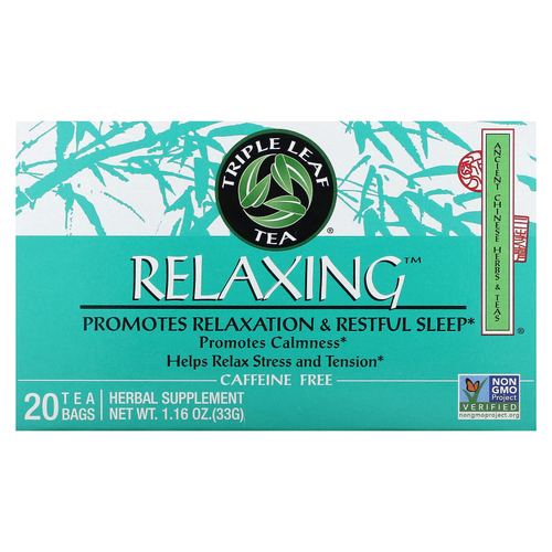 Triple Leaf Tea, Relaxing, без кофеина, 20 чайных пакетиков, 33 г (1,16 унции)