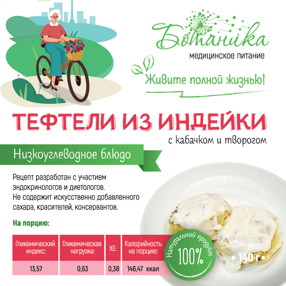 Тефтели из индейки с кабачком и творогом 140 гр
