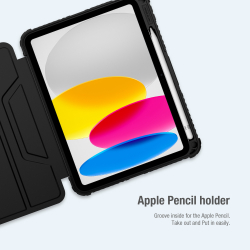 Чехол книжка черного цвета от Nillkin для iPad 10.9 с 2022- года и iPad 11 (A16) с 2025-, серия Bumper Pro, с защитной шторкой для камеры
