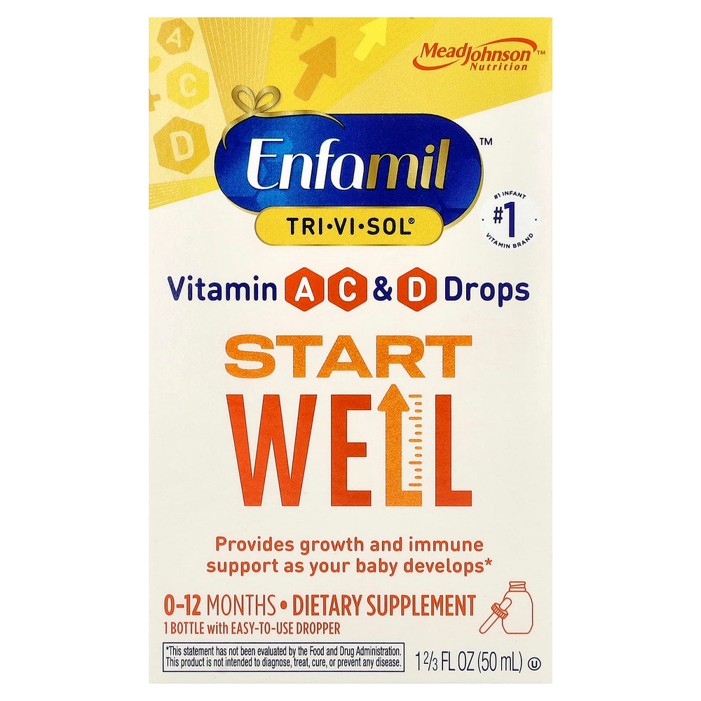 Enfamil, Tri-Vi-Soll®, витамины A, C и D в каплях, для детей 0–12 месяцев, фрукты, 50 мл (1 2/3 жидк. унции)