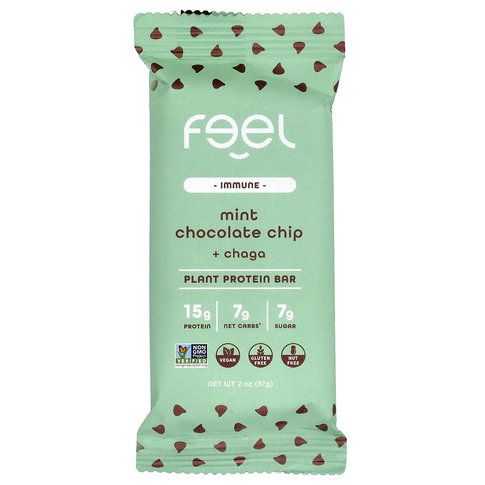 The Feel Bar, Immune, батончики с растительным протеином, со вкусом мяты и шоколадной крошки и чаги, 10 батончиков по 57 г (2 унции)