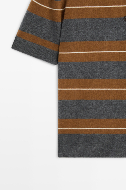 Massimo Dutti Трикотажное поло в полоску из 100% шерсти, серый