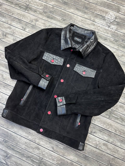 Замшевая куртка Kiton со вставками кожи крокодила