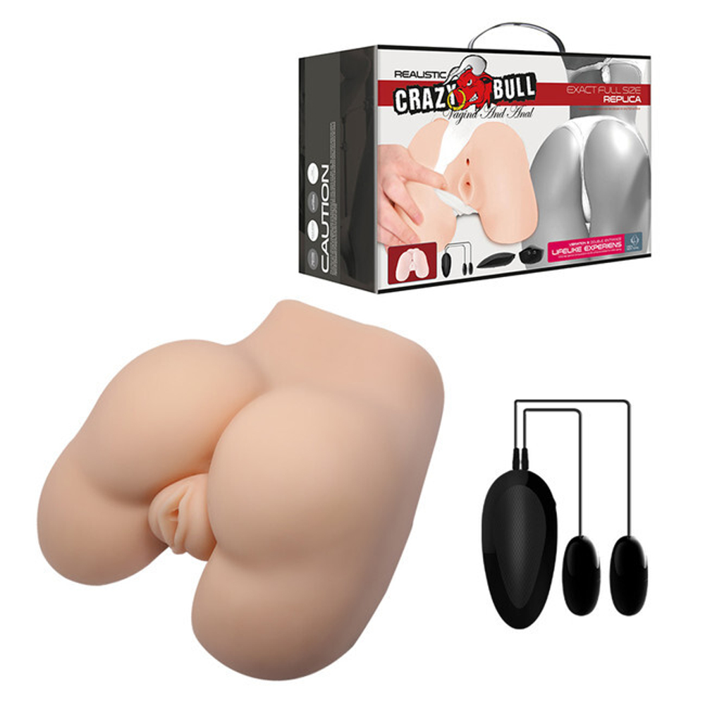 Мастурбатор вагина и анус с вибрацией Crazy Bull Vagina and Anal (Цвет: телесный)