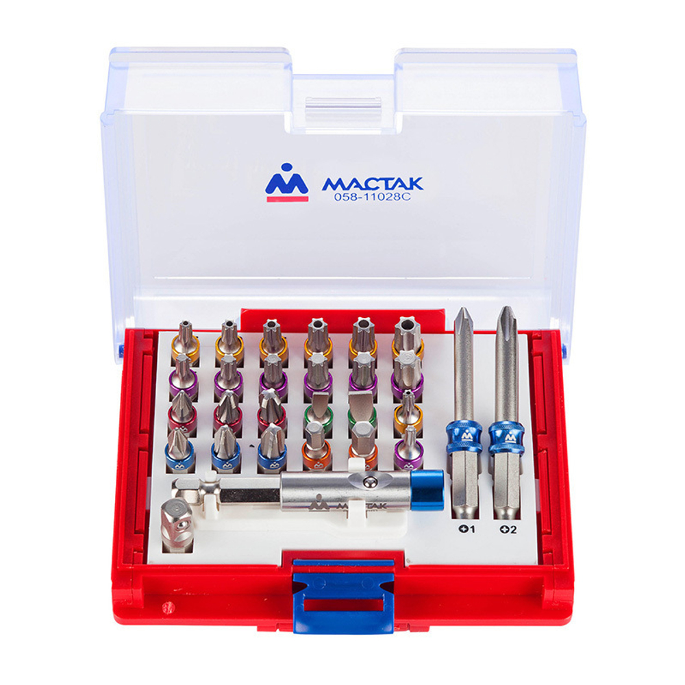 Набор вставок (бит) 1/4", TORX, HEX, Pozidriv, Phillips, Slotted, 28 предметов МАСТАК 058-11028C