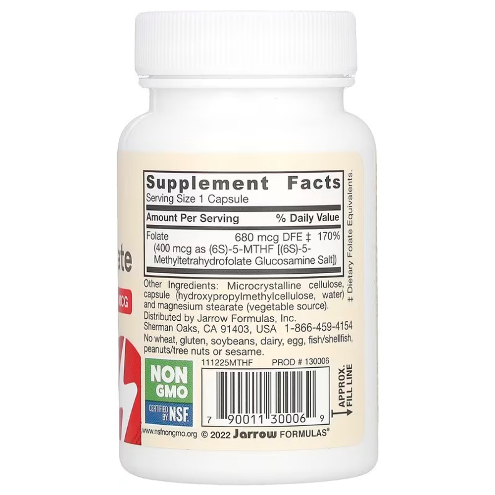 Jarrow Formulas, веганский метилфолат, 400 мкг, 60 растительных капсул