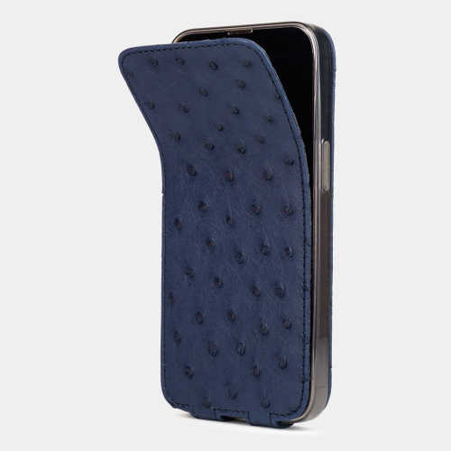 Чехол для iPhone 13 Pro из кожи страуса, синего цвета