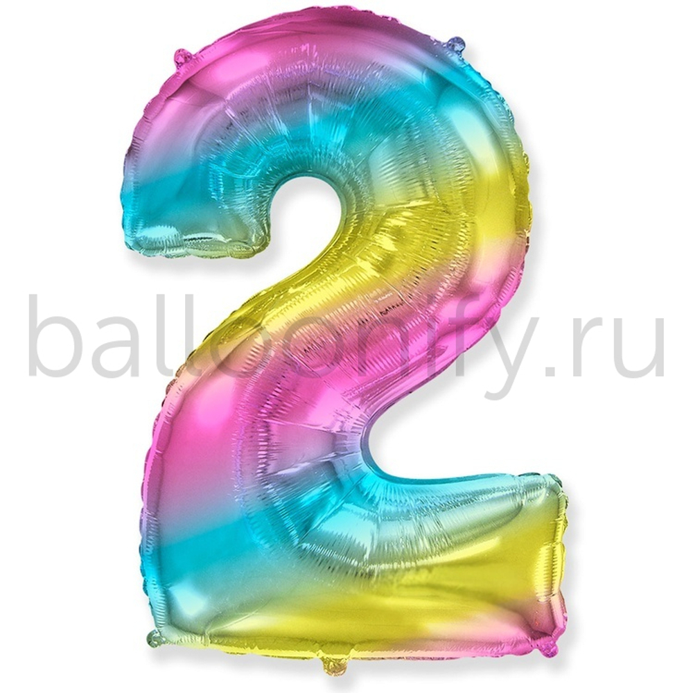 Шар ЦИФРА 2 Радуга Металлик 40" 102 см