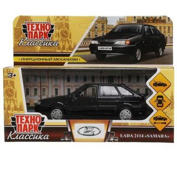 Машина металл LADA -2114 "SAMARA", 12 см, двер, баг, инер., черный, кор. Технопарк