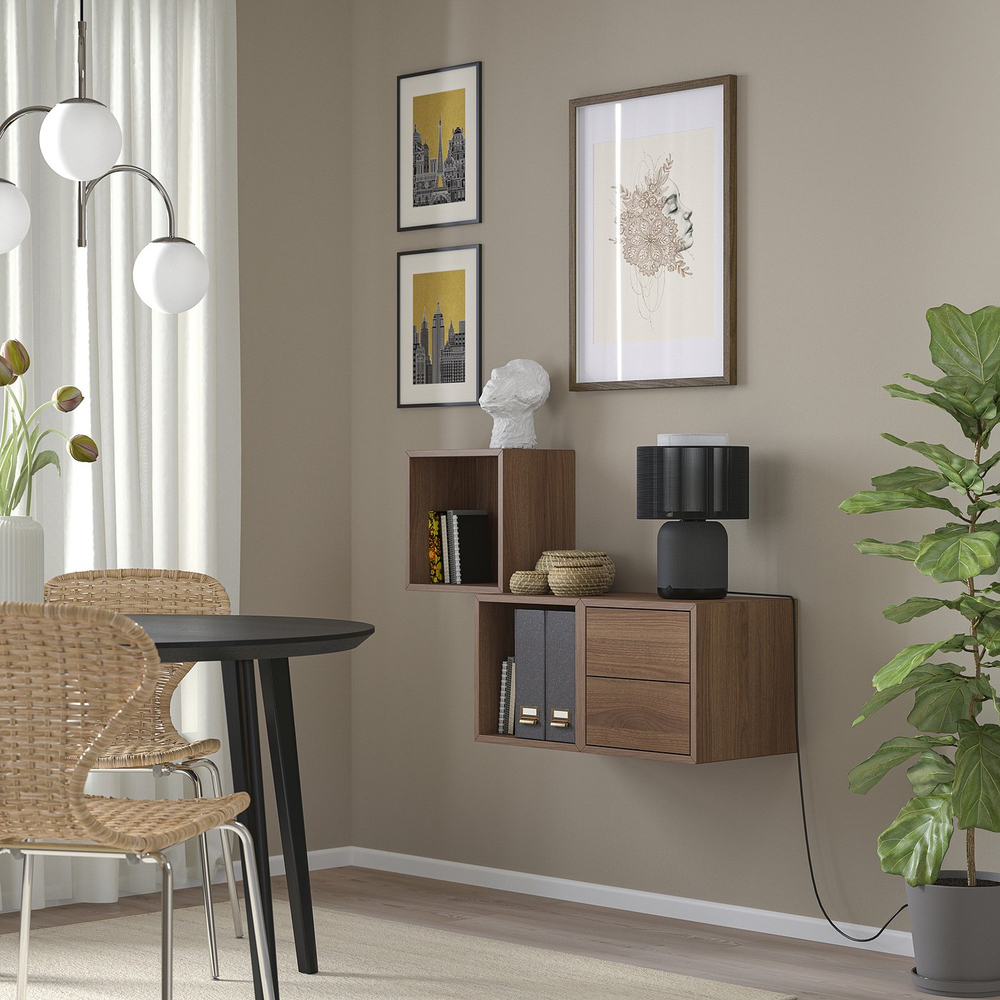 IKEA EKET  (ИКЕА ЕКЕТ)  -  Комбинация навесных шкафчиков с ящиком - орех 105x35x70 см