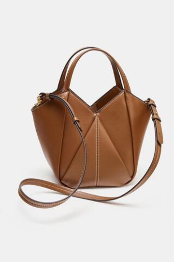 ZARA МИНИ-СУМКА-ШОПЕР, КОРИЧНЕВЫЙ
