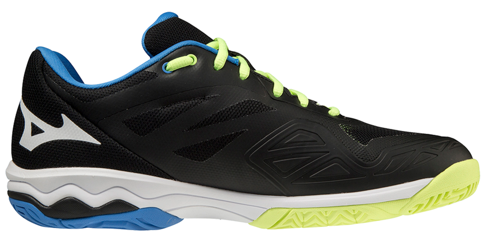 Мужские кроссовки теннисные Mizuno Wave Exceed Light AC - black/neolime/blue