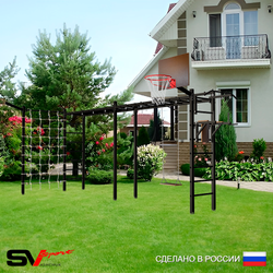 Уличная шведская стенка Sv Sport рукоход х 2 с комплектом турник прямой У53155К (Турник/Брусья/Деревянные/Щит баскет/Кронш бокс/Сетка)