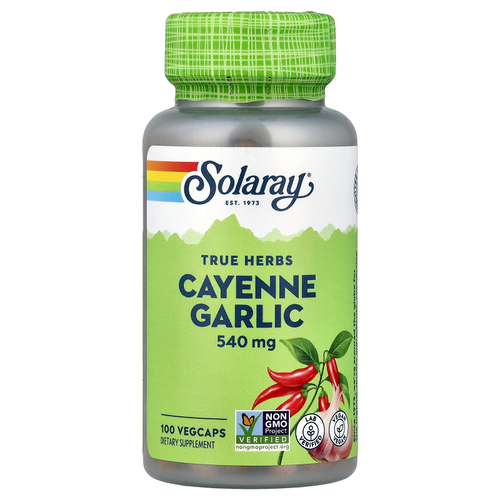 Solaray, True Herbs, кайенский чеснок, 100 растительных капсул