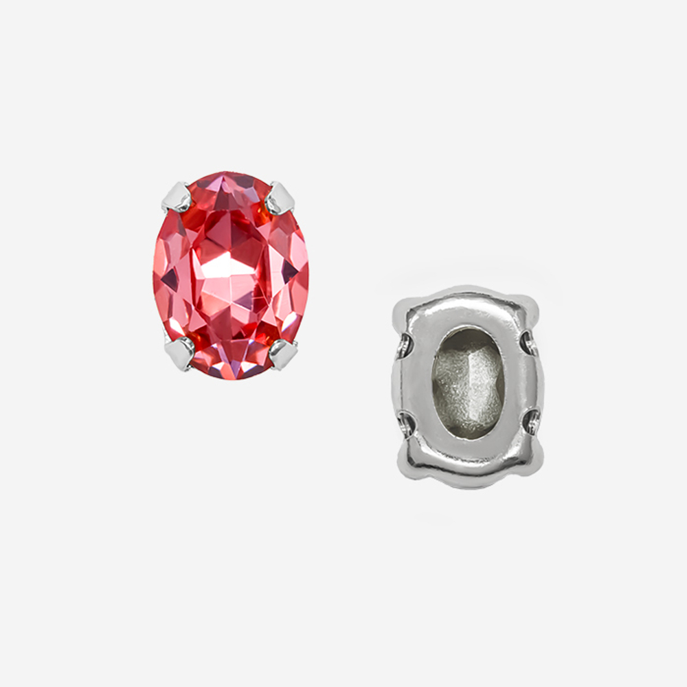 Кристалл Овал (Oval Fancy Stone) в цапах, оттенок "Светлая Фуксия"/"Light Fuchsia", 8*6мм, родирование