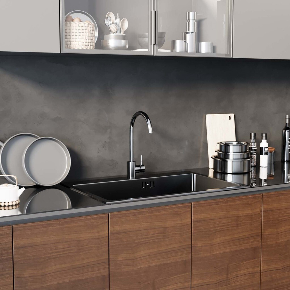 Смеситель для кухни 35k MIXLINE МЛНС-0303Г (MLSS-0303BL) трубчатый излив, п/гайку ЧЕРНЫЙ ГРАФИТ
