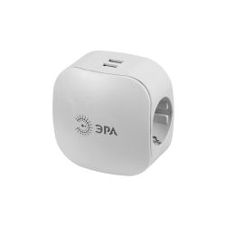 Разветвитель электрический ЭРА SP-3e-USB-2A на 3 розетки + 2 USB с заземлением со шторками 16А белый | Электротовары