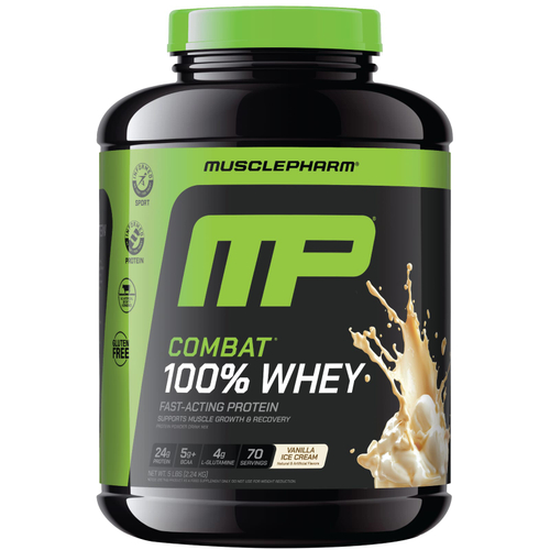 MusclePharm, Combat® 100%, порошок из сывороточного протеина, со вкусом ванильного мороженого, 2,24 кг (5 фунтов)