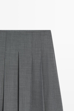 Massimo Dutti Юбка миди из смесовой шерсти со складками, серый