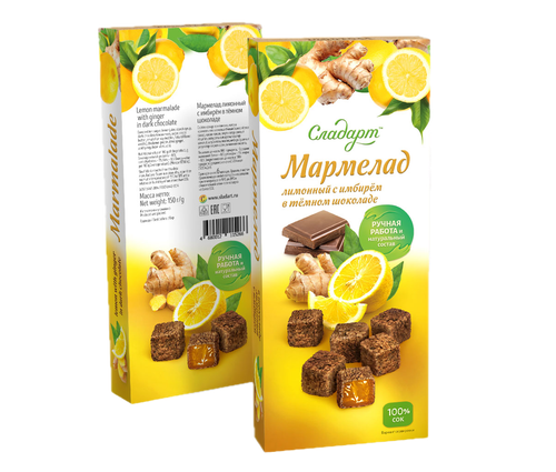 Мармелад 150 г Лимонный с имбирем в темном шоколаде.