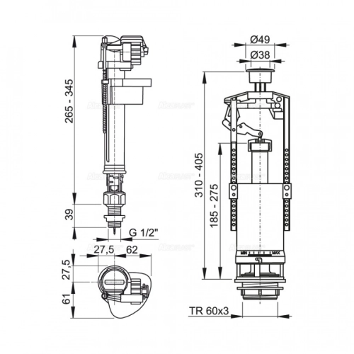 AlcaPlast Выпускной комплект со стоп кнопкой, впускной механизм А17 1/2 SA2000S 1/2" CHROM