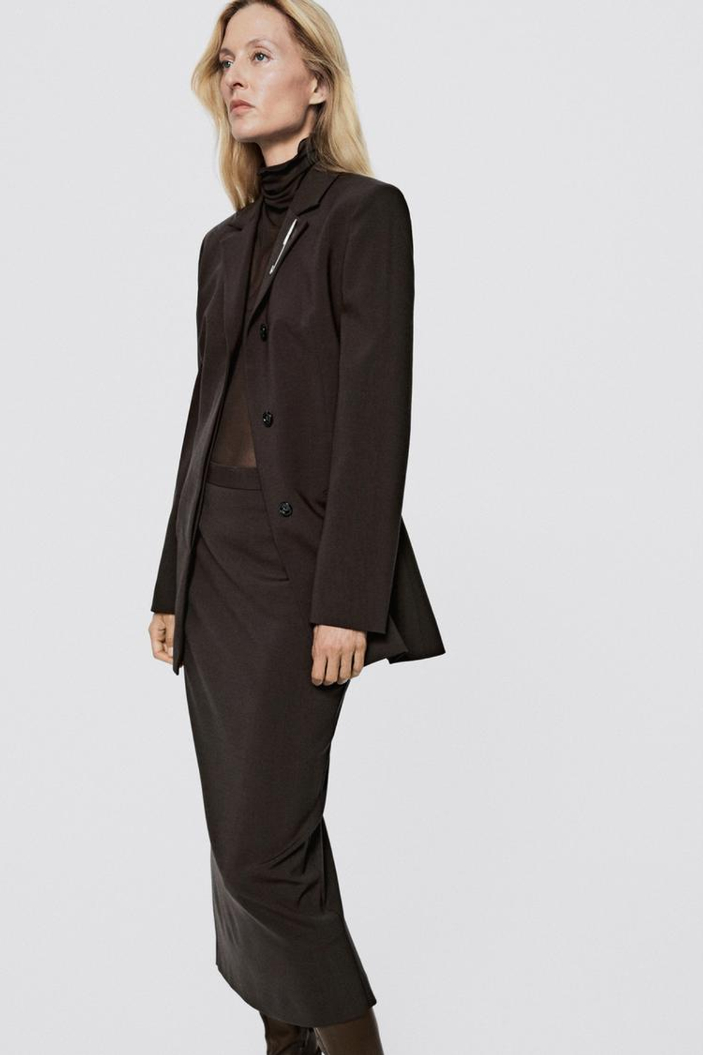 Massimo Dutti Эластичная юбка-миди из шерстяной смеси - Limited Edition, коричневый