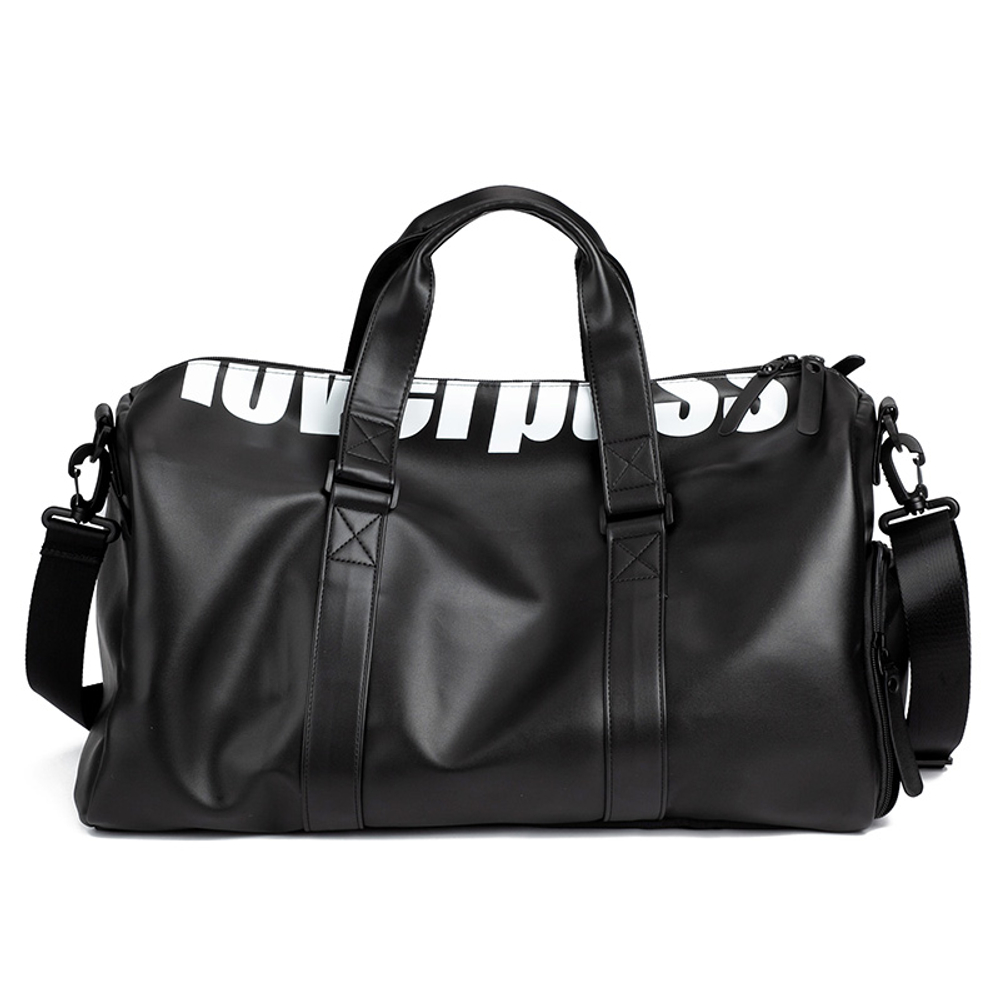 LOVERPUSS Polyurethane Travel Gym Bag Small Unisex Cool Black