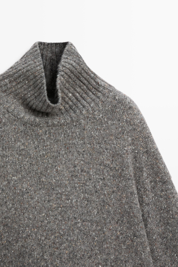 Massimo Dutti Джемпер из смесовой шерсти, высокий воротник, серый