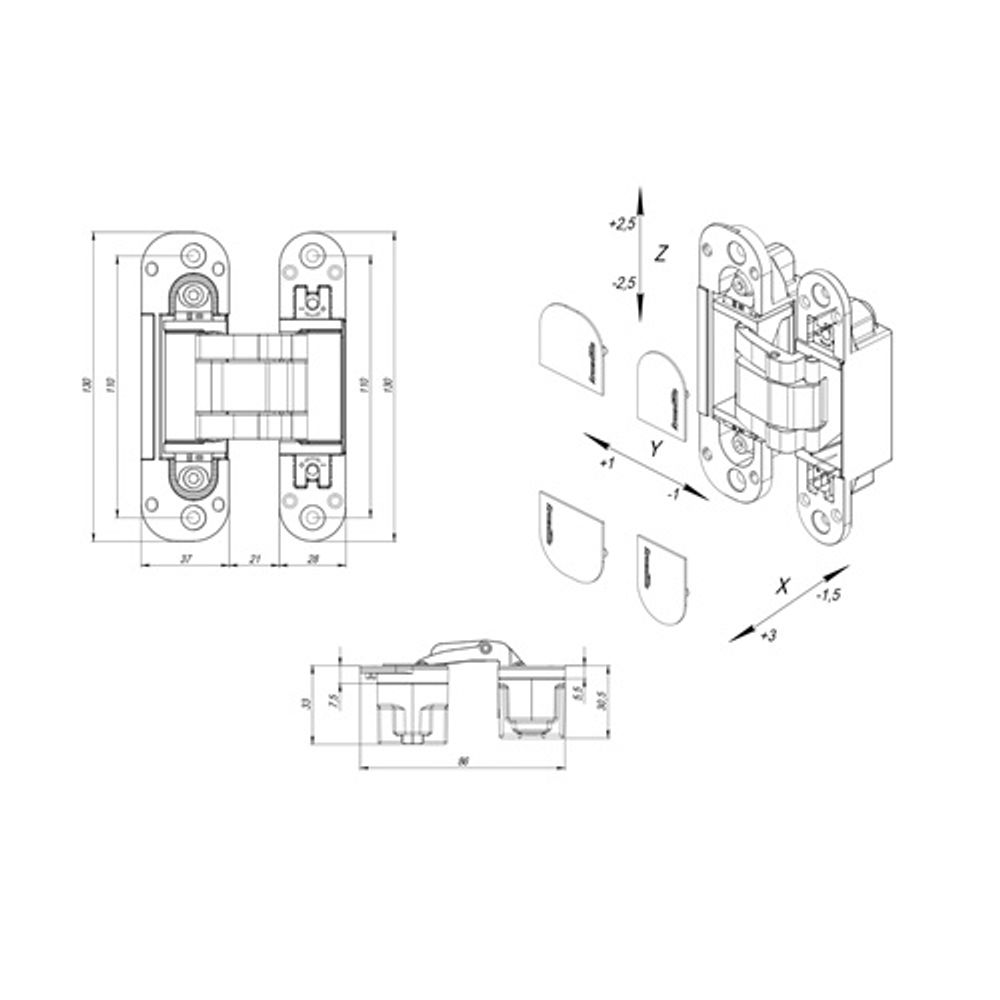 Петля скрытой установки ARMADILLO  U3D5045.VPG SC мат.хром /63171/ (1шт)
