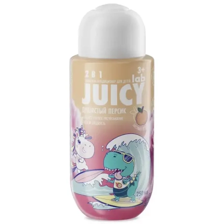JUICY LAB Детский шампунь-кондиционер, Персик, 2в1, 250мл, блок 12шт.